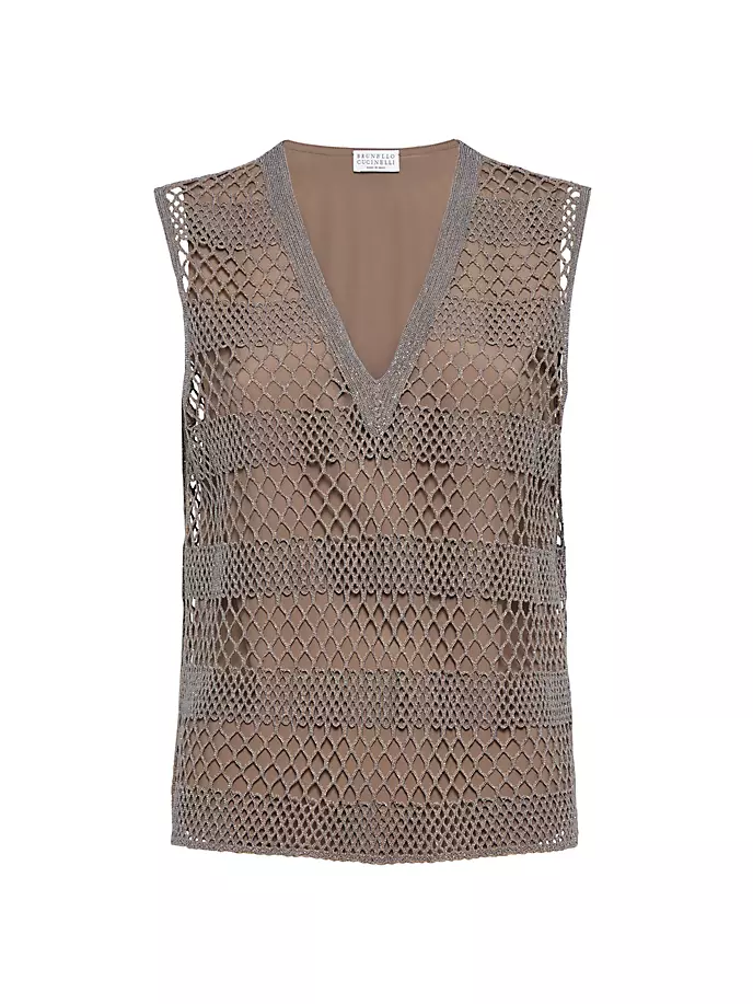 

Топ Precious Net с вышивкой и съемной кофточкой Brunello Cucinelli, цвет warm beige