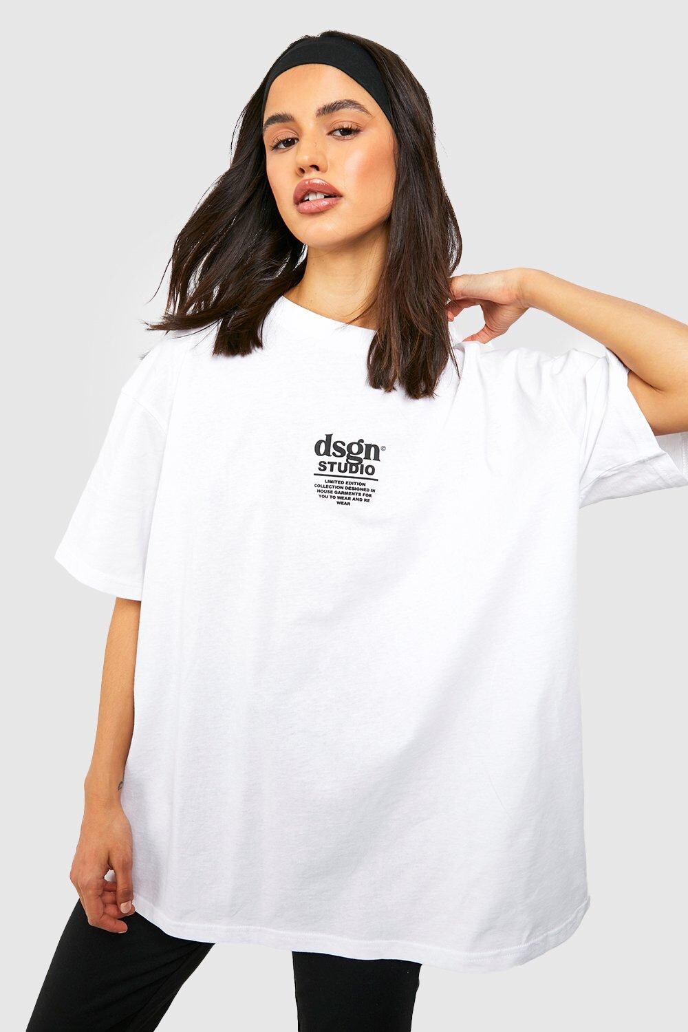 

Футболка оверсайз с принтом спереди и спины dsgn studio Boohoo, белый