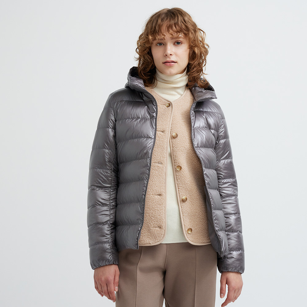 

Пуховик Uniqlo легкий премиум-класса с капюшоном, серый