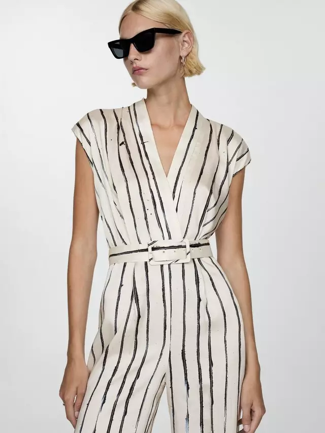Комбинезон Mango Roki Stripe Satin, цвет white/black