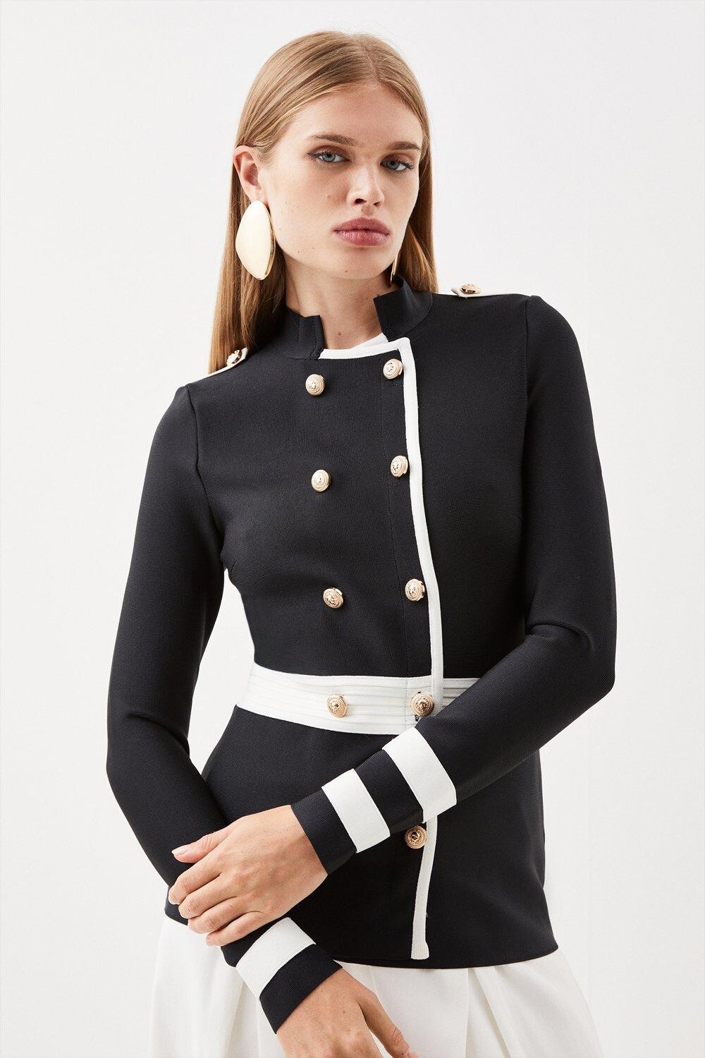 

Двубортный бандажный пиджак в стиле милитари Karen Millen, мультиколор, Хаки