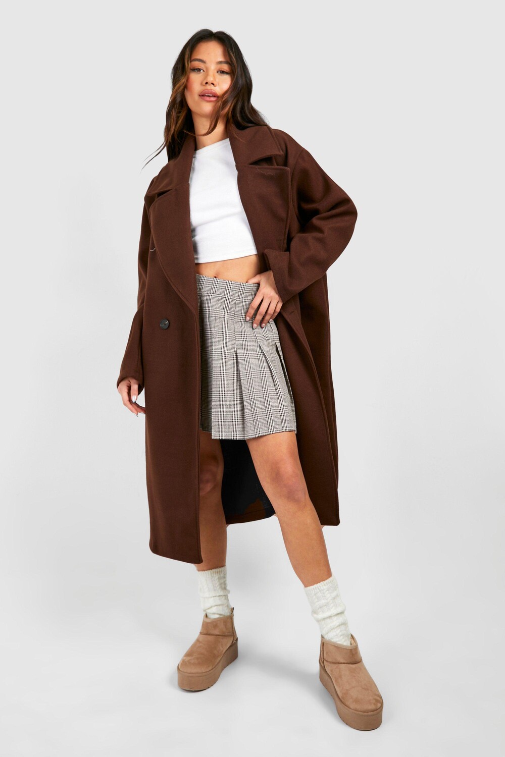

Объемное шерстяное пальто Midaxi с заниженными плечами boohoo, коричневый