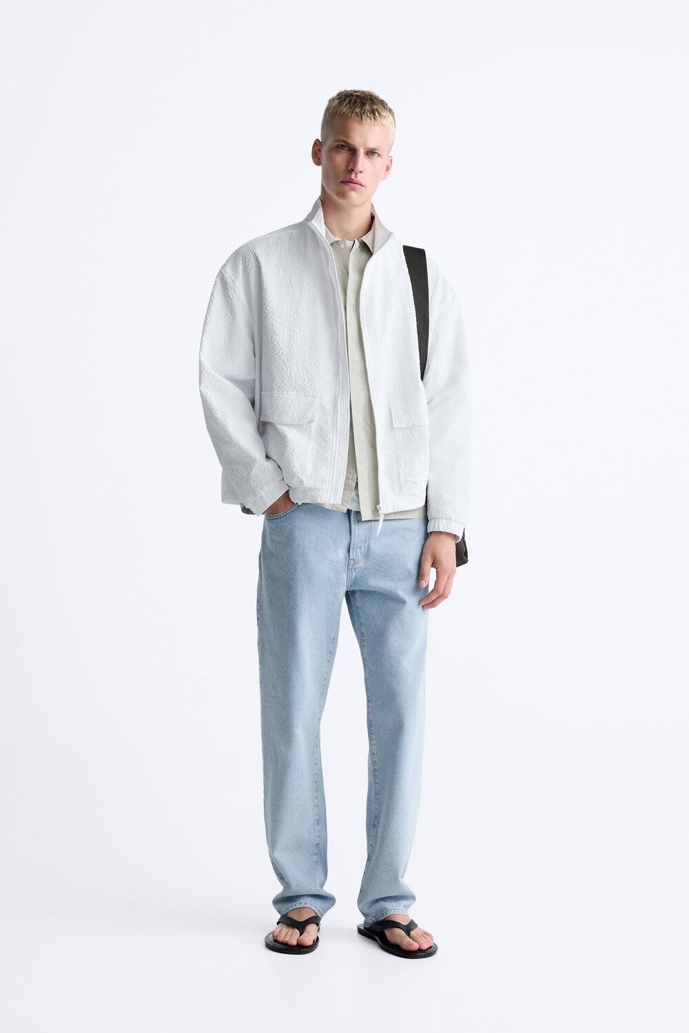 

Куртка из сирсакера с карманами Zara, белый