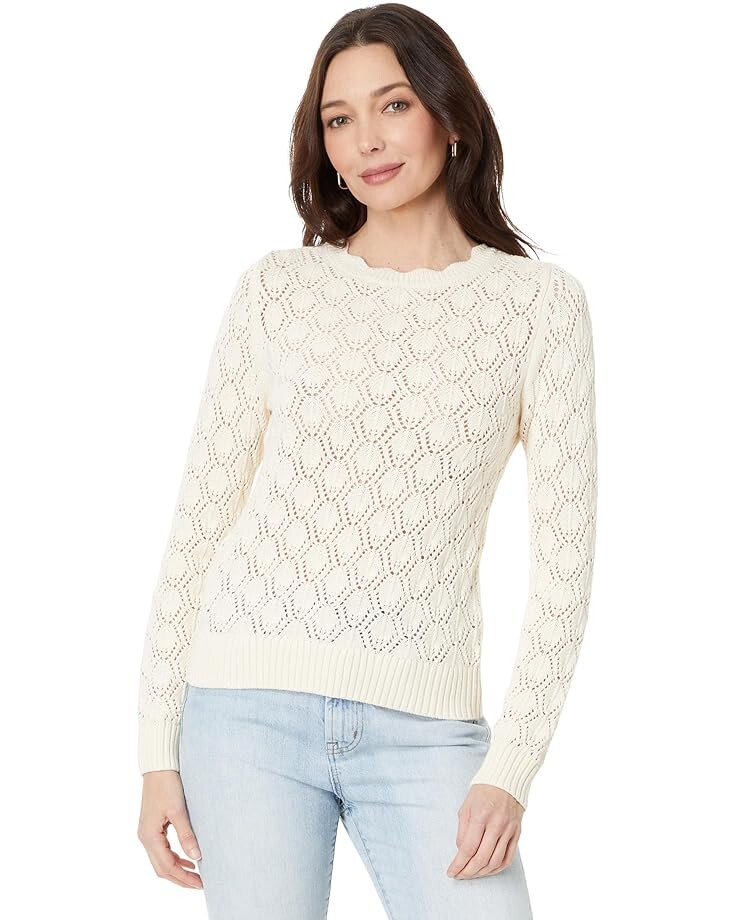 

Свитер Lilla P Pointelle Stitch Crewneck Sweater, слоновая кость, Бежевый