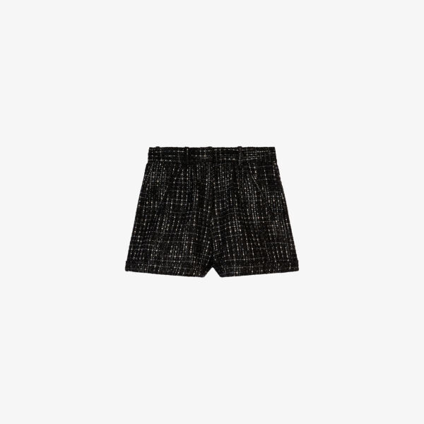 

Твидовые шорты из фактурной ткани с завышенной талией The Kooples, черный