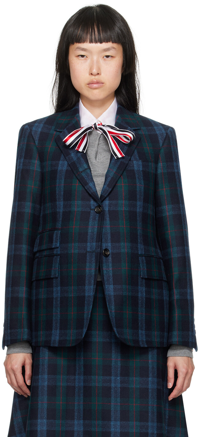 

Синий пиджак в шотландскую клетку Thom Browne