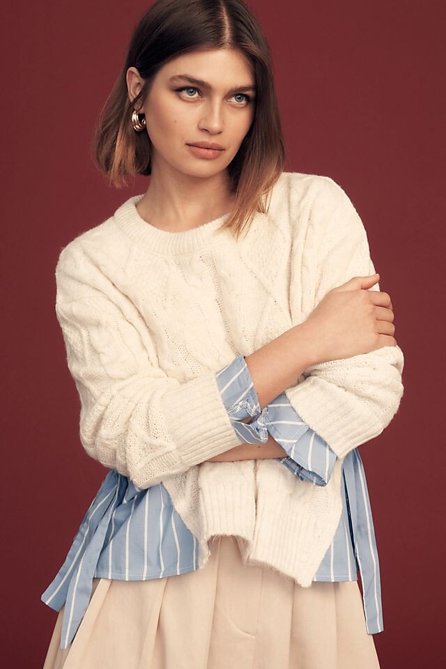 

Свитер Anthropologie Cable Twofer с завязками, бежевый