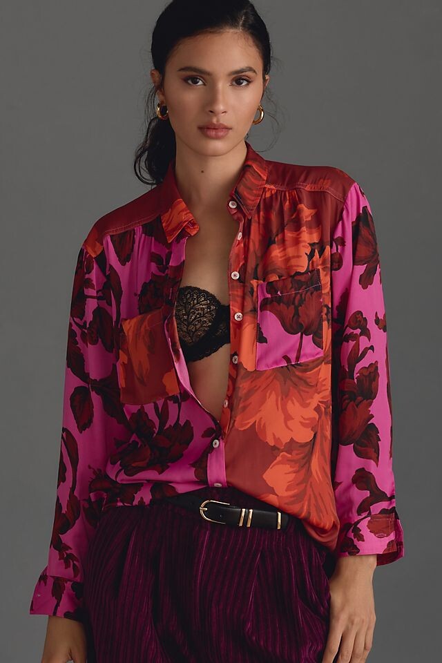 

Блузка свободная Anthropologie на пуговицах, medium pink