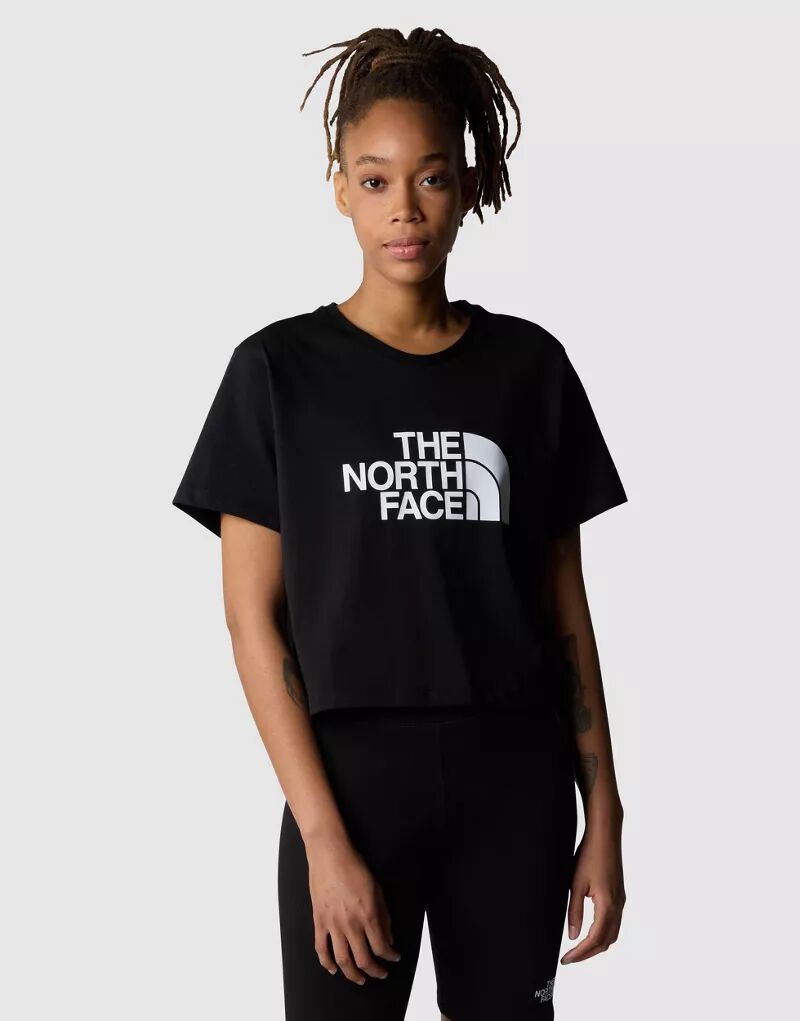 цена Черная укороченная футболка с логотипом The North Face