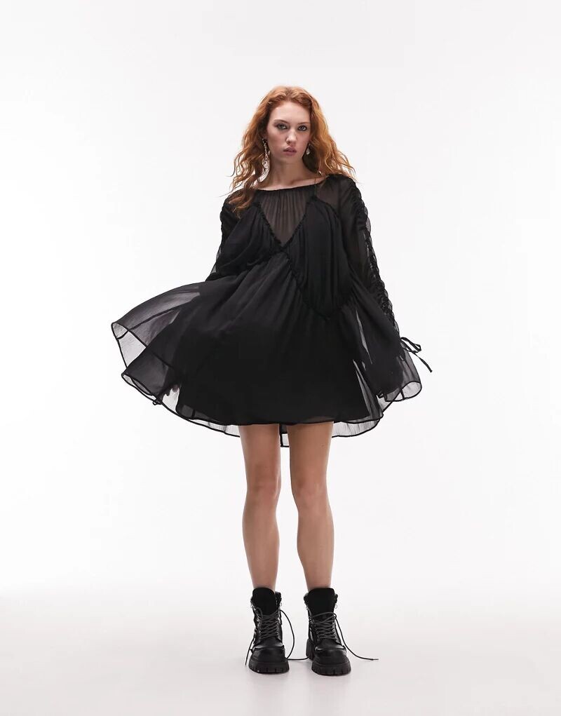 

Черное мини-платье со швами Topshop