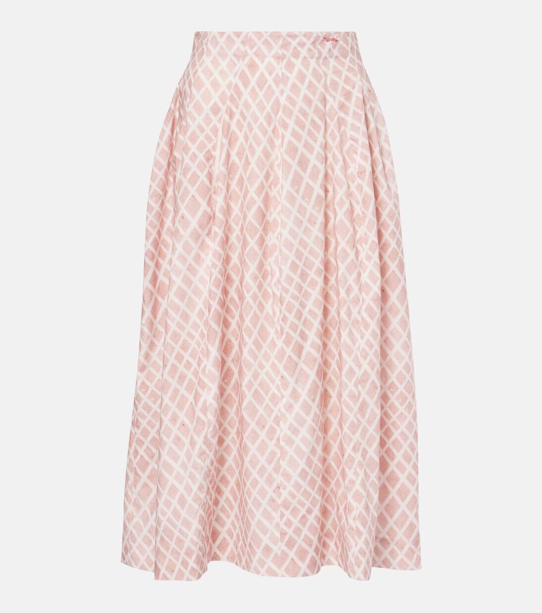 

Юбка миди из хлопкового поплина в клетку Marni, цвет antique rose