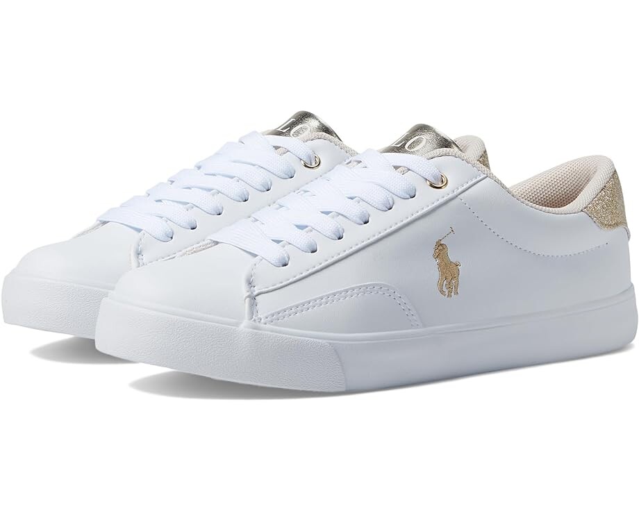 

Кроссовки Polo Ralph Lauren Theron V, цвет White Smooth PU/Gold Metallic/Glitter/Gold Pony Player