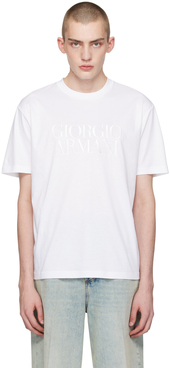 

Белая футболка с вышивкой Giorgio Armani, цвет Bianco ottico
