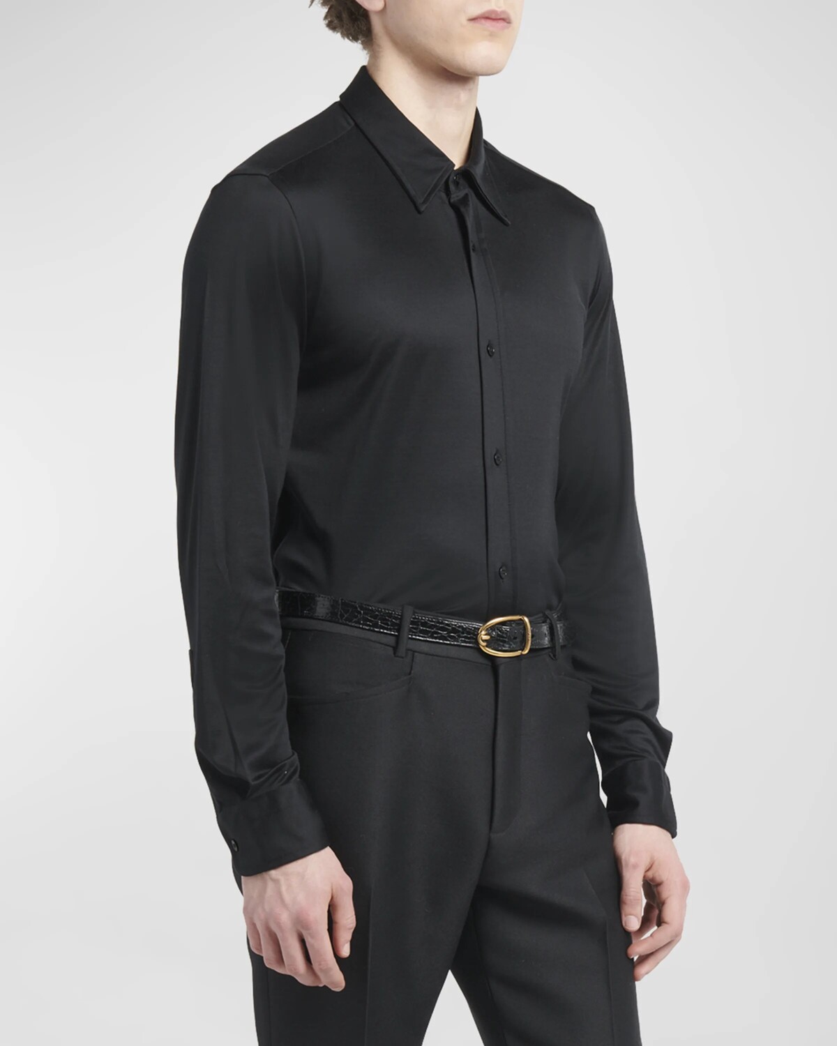 

Мужская однотонная шелковая спортивная рубашка TOM FORD, цвет Black