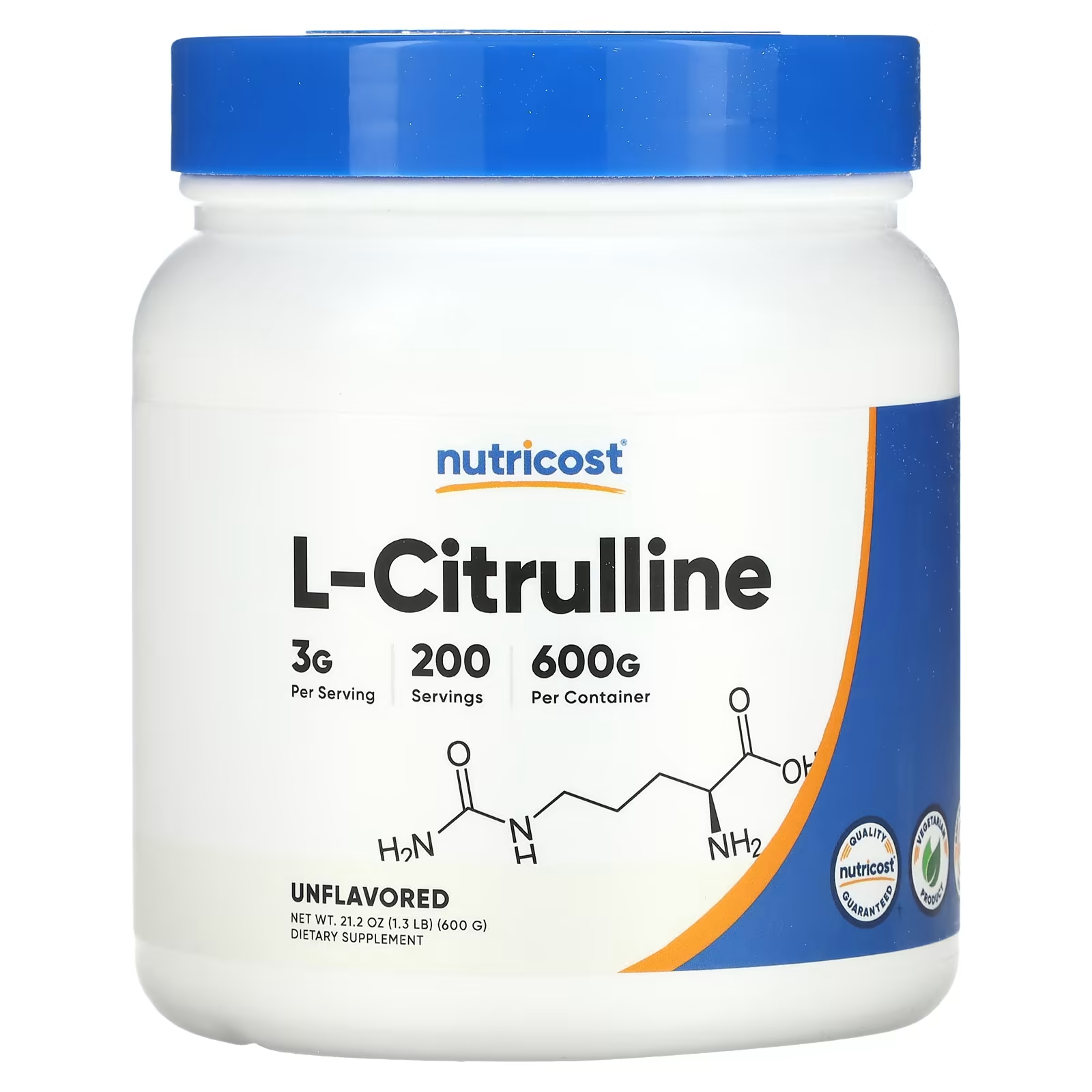 L-цитруллин без вкуса, 21,2 унции (600 г) Nutricost l карнозин nutricost без вкуса 50 г