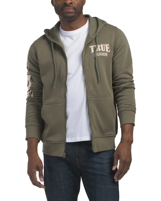 

Толстовка на молнии с логотипом из флока True Religion, цвет Kalamata