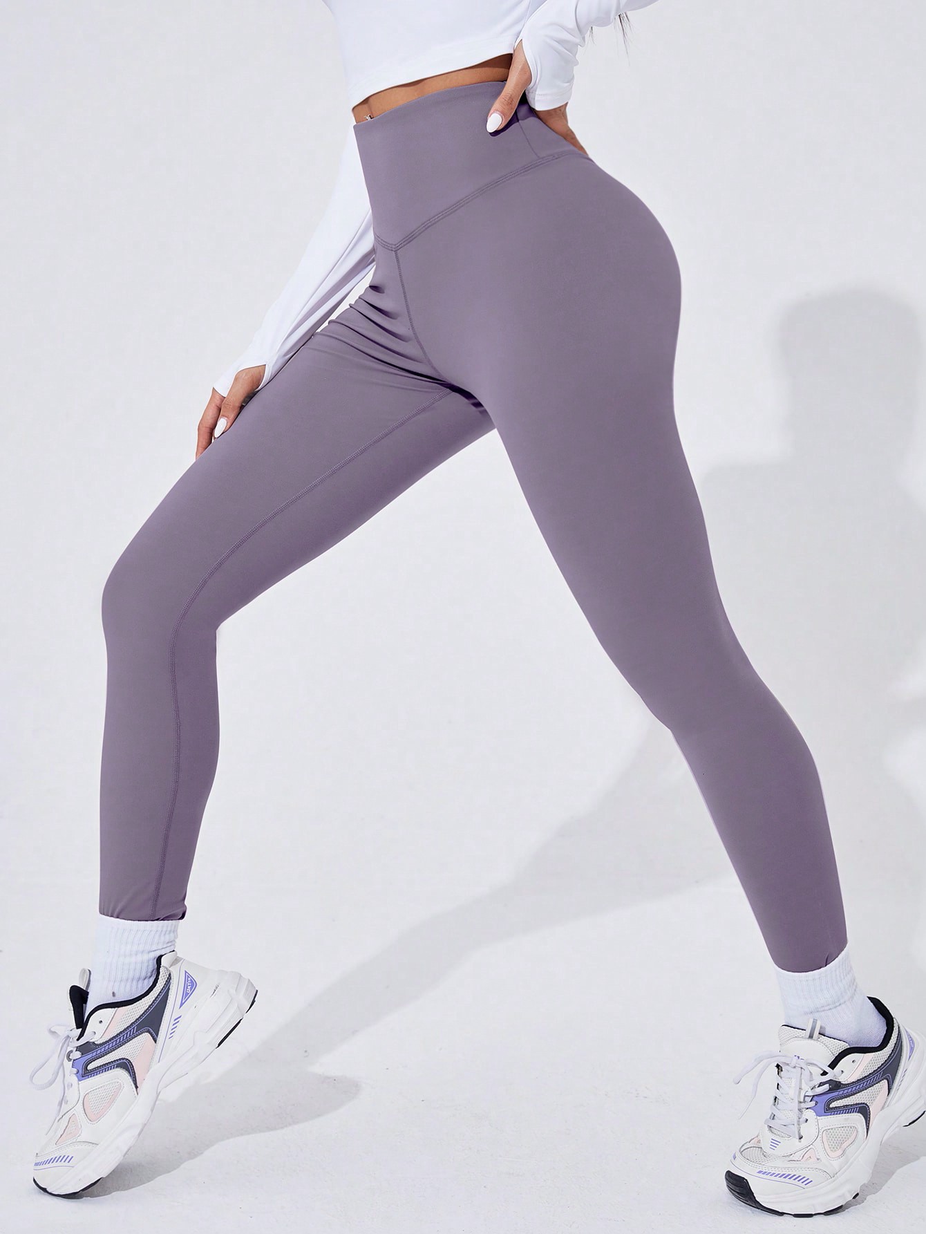 SHEIN Женские брюки для йоги с завышенной талией для отдыха, пыльный фиолетовый