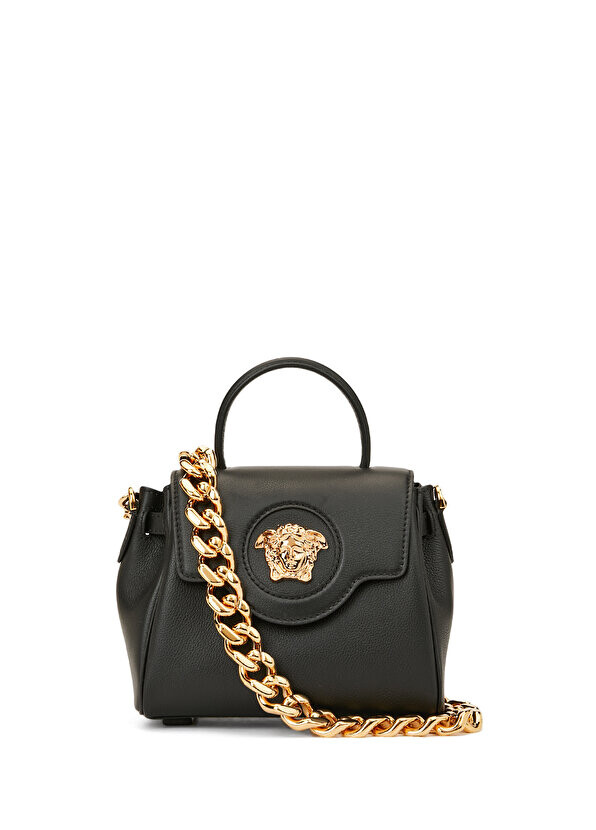 

Черная женская кожаная сумка с декором medusa Versace
