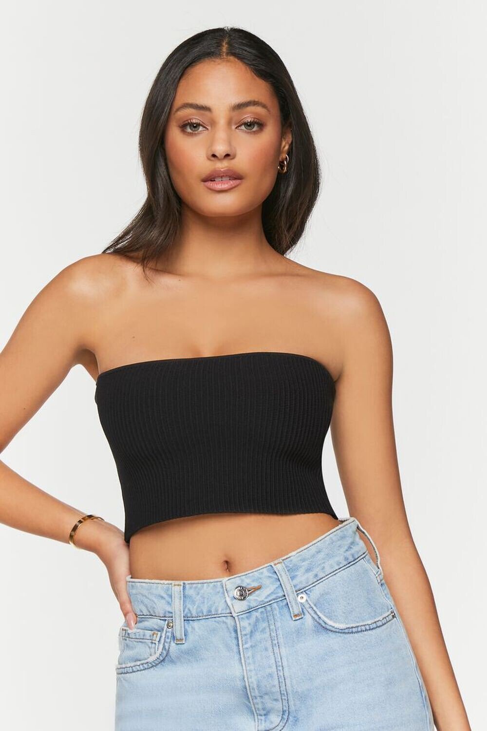 

Укороченный вязаный топ-свитер Forever 21, черный
