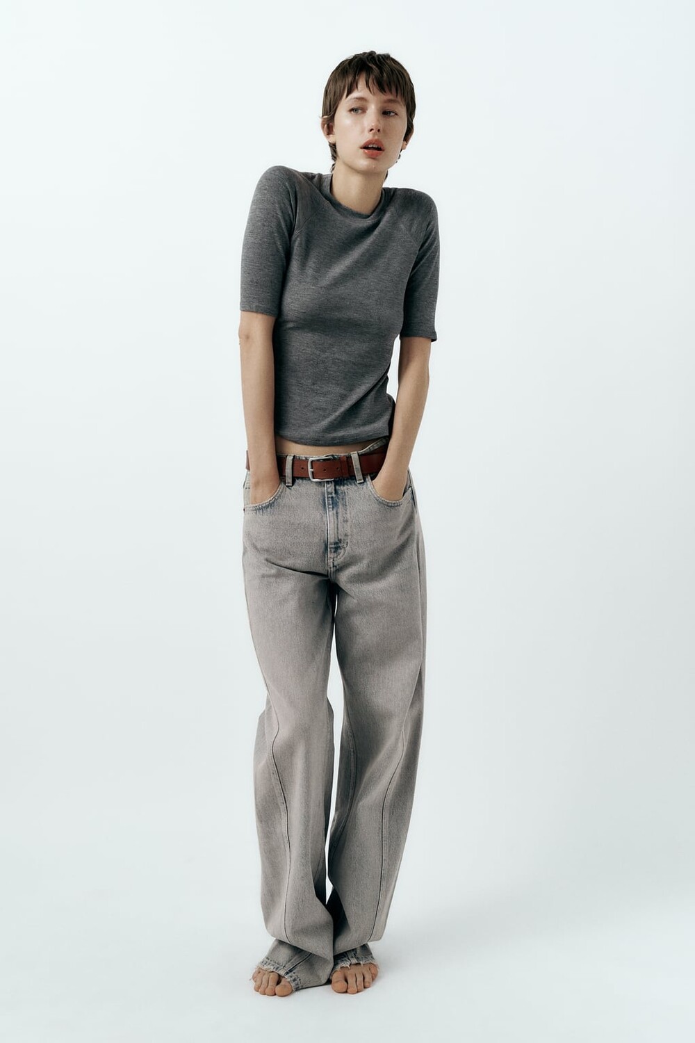 

Меланжевая футболка ZARA, серый мергель