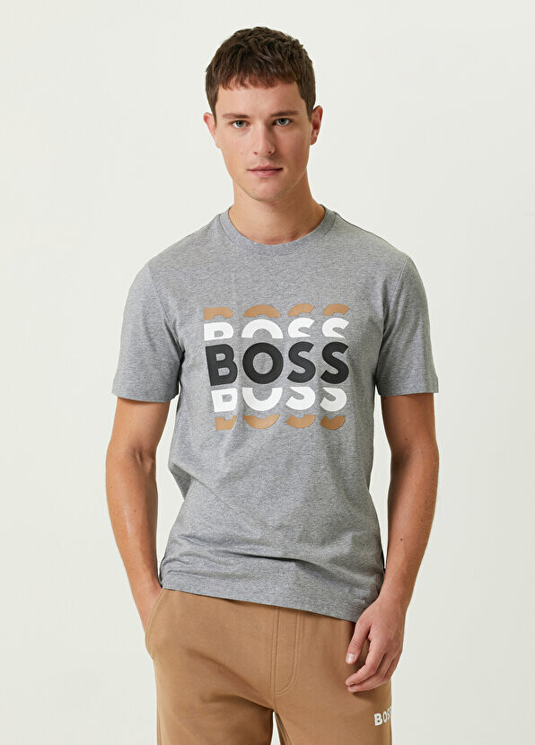 

Серая футболка с логотипом Boss, Серый