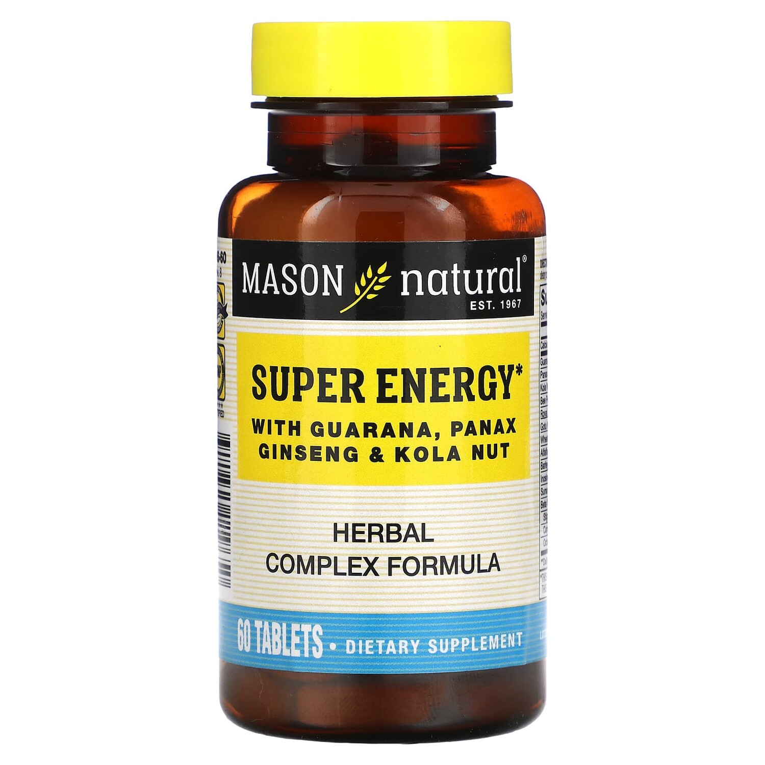 

Super Energy с гуараной, женьшенем и кольским орехом, 60 таблеток, Mason Natural