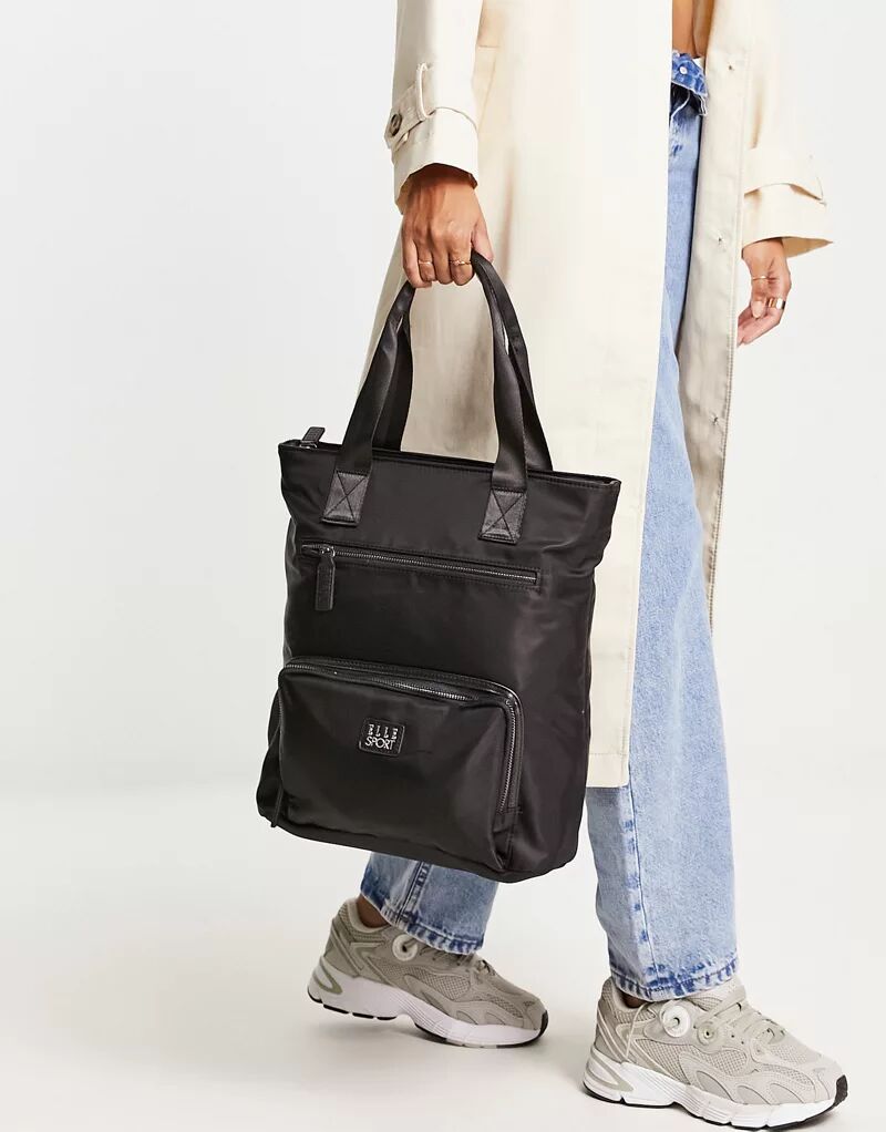 Черная нейлоновая сумка с логотипом на переднем кармане Elle Sport
