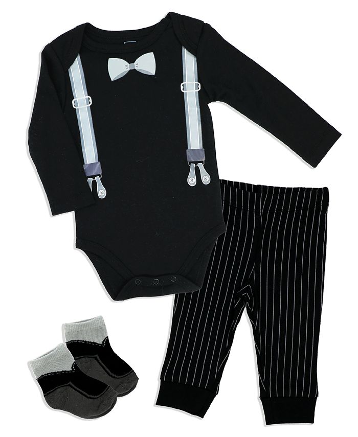 Боди на подтяжках для маленьких мальчиков, брюки и носки, комплект из 3 предметов Baby Mode, черный комплект из трех боди с длинными рукавами с принтом 1 год 74 см другие