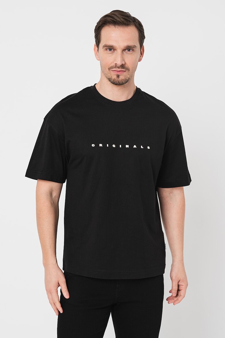 

Футболка с овальным вырезом и надписью Jack & Jones, черный