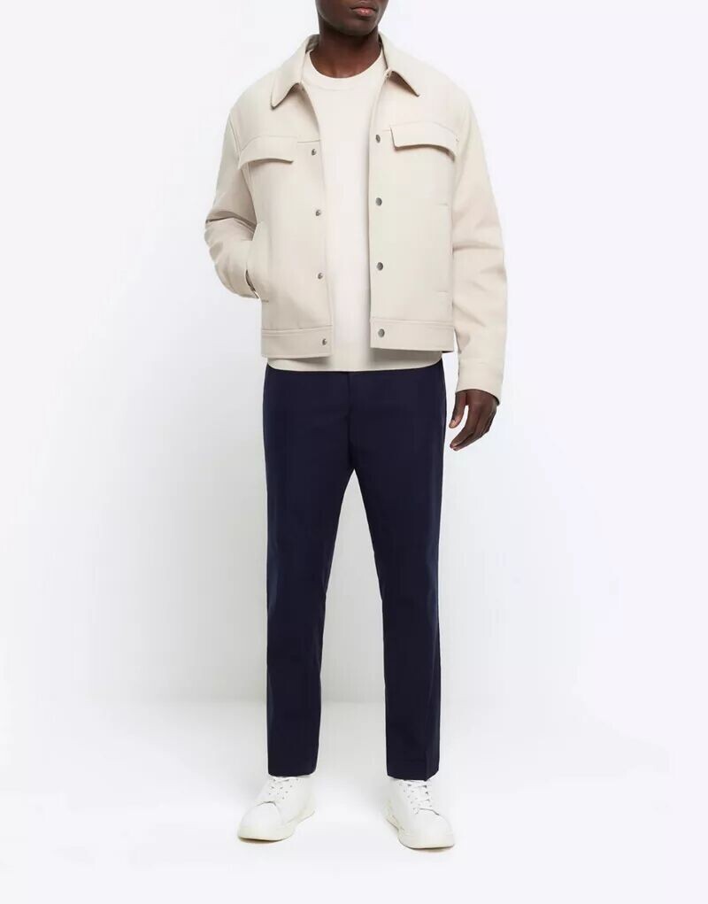 

Темно-синие текстурированные узкие брюки River Island Slim