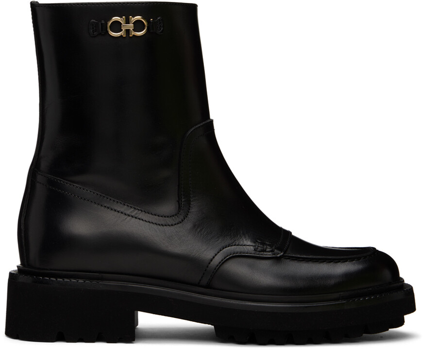 

Черные кожаные ботинки Oreste Ferragamo, Черный