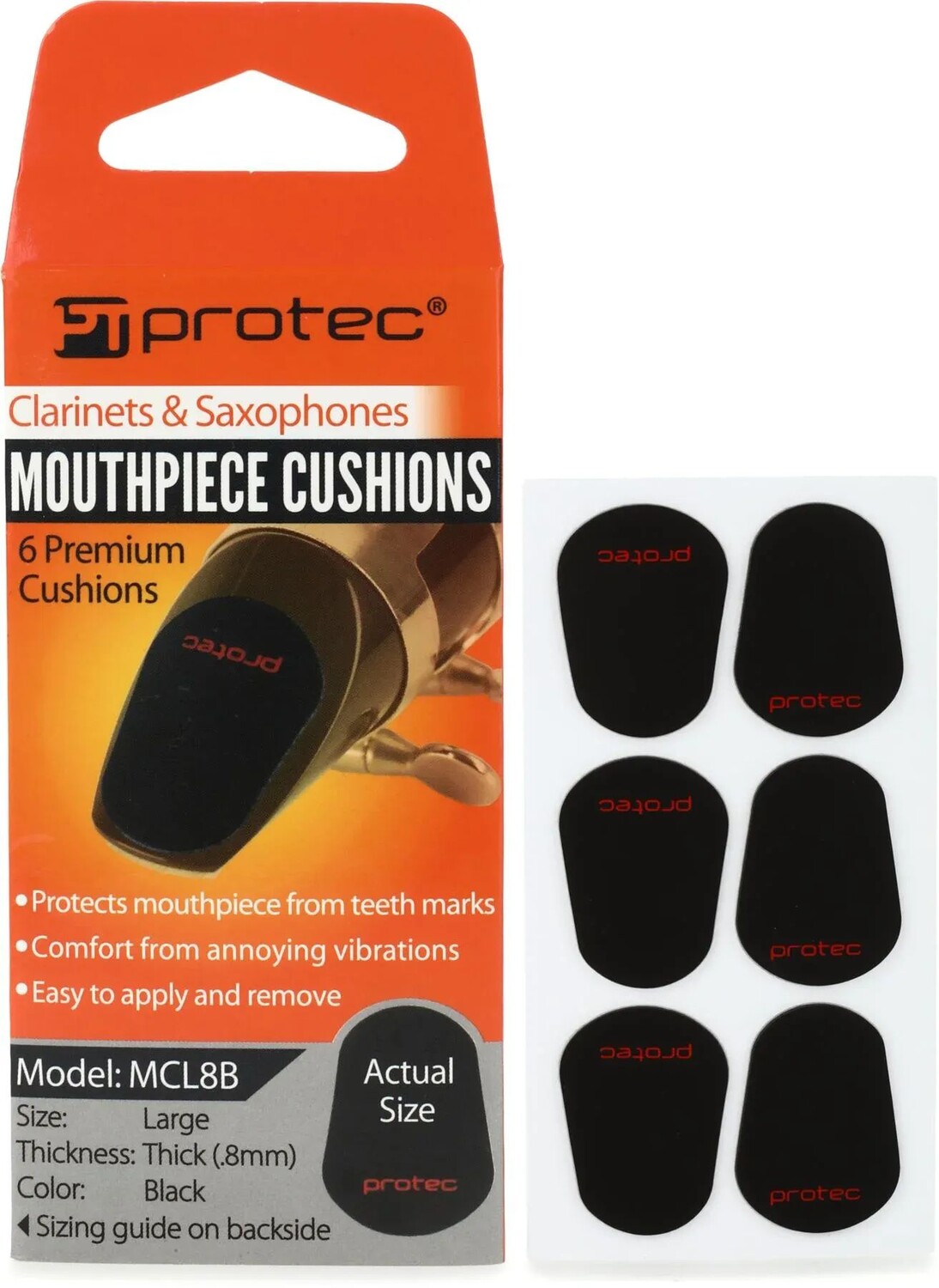 

Protec MCL8B Большие черные подушечки для мундштука, 0,8 мм — 6 шт.