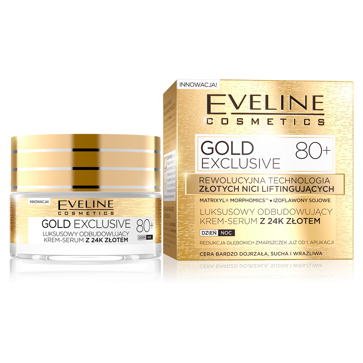 цена Крем-лифтинг для лица 80+ на день и ночь Eveline Cosmetics Gold Exclusive, 50 мл