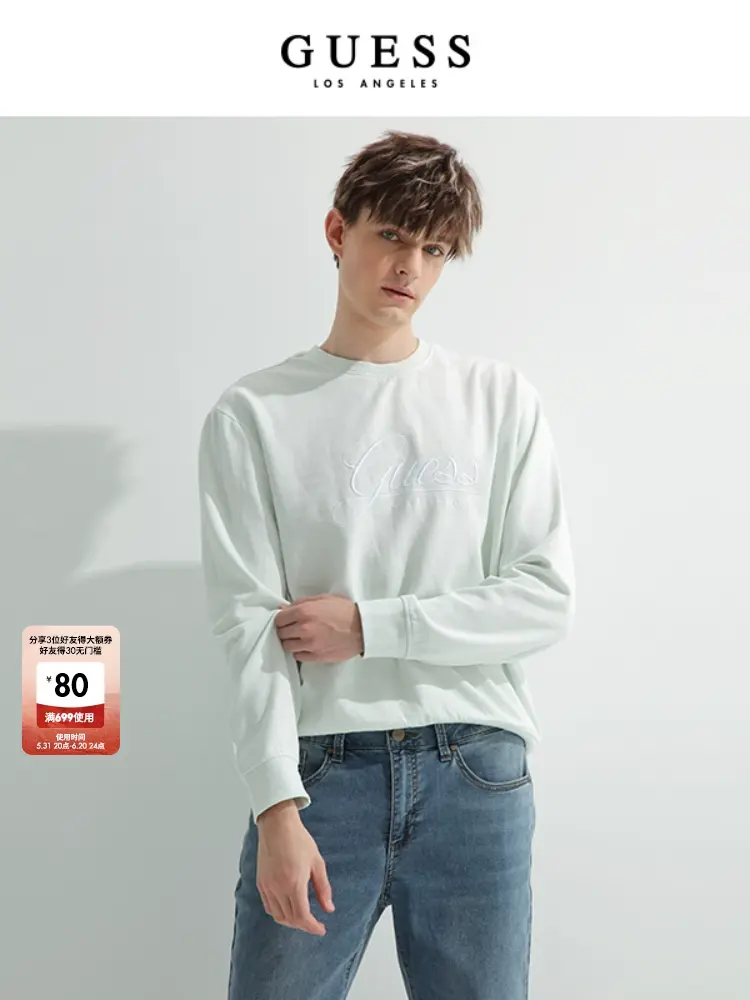 

Толстовка оверсайз мужская Guess с длинными рукавами и вышивкой, черный