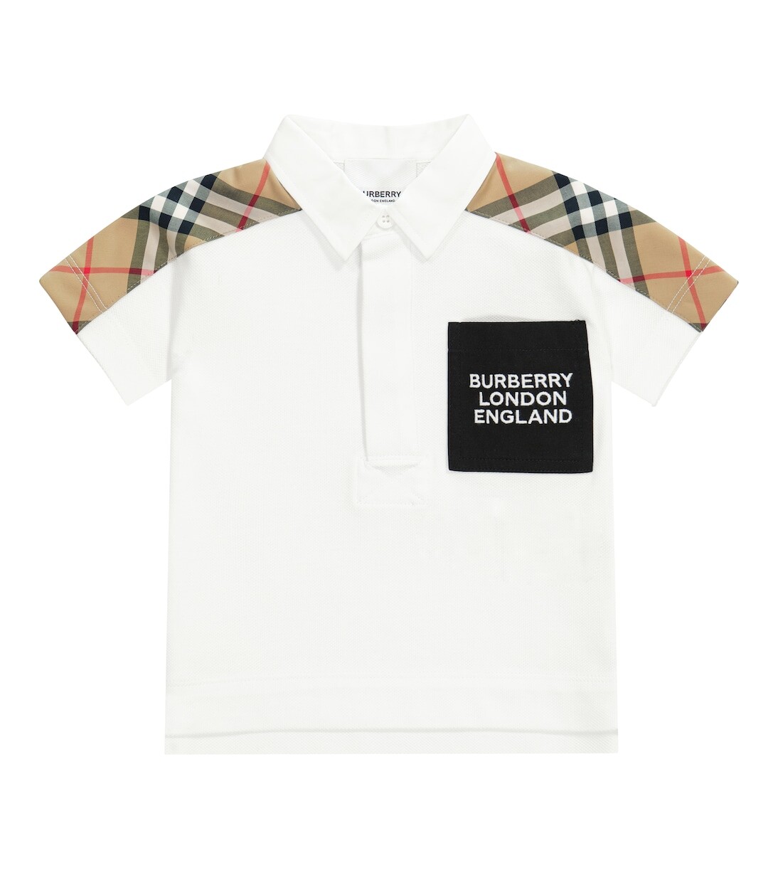 

Рубашка-поло из хлопкового пике в клетку baby vintage check Burberry Kids, белый