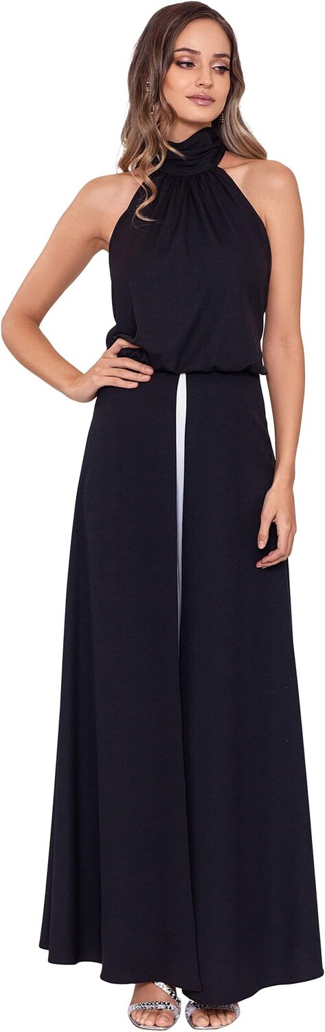 

Комбинезон Betsy & Adam Mock Neck Wide Leg Crepe Jumpsuit, цвет Black/Ivory