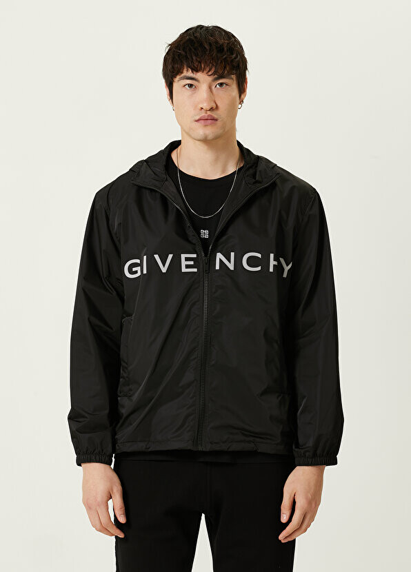 

Черное пальто с капюшоном и логотипом Givenchy, Черный