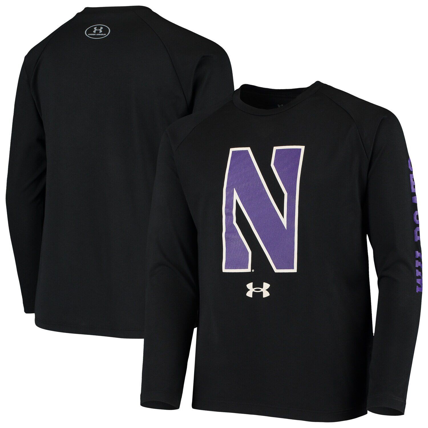 

Черная футболка Youth Under Armour Northwestern Wildcats 2-Hit Raglan Performance с длинными рукавами Under Armour