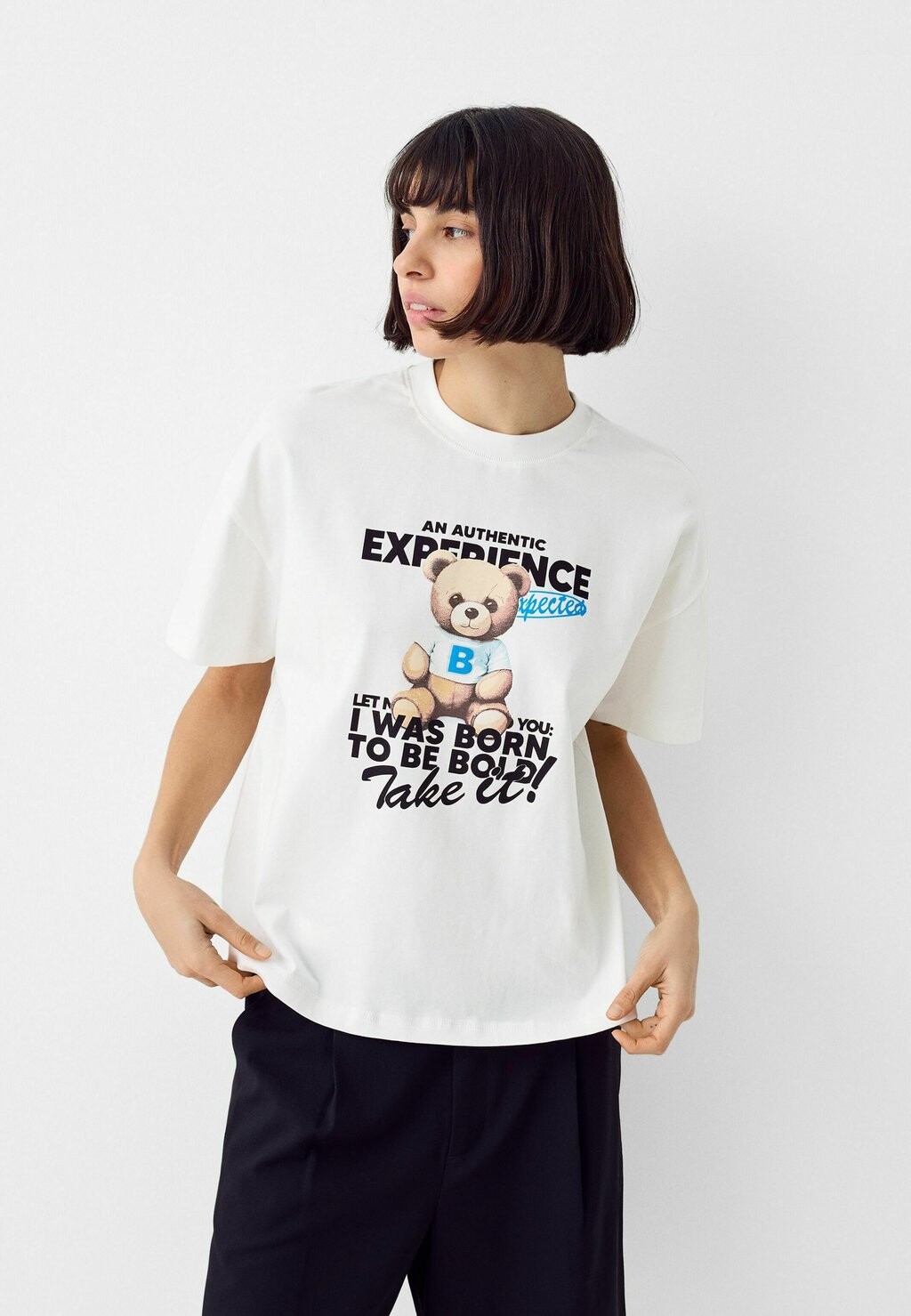 

Футболка с принтом Short Sleeve Bershka, белый