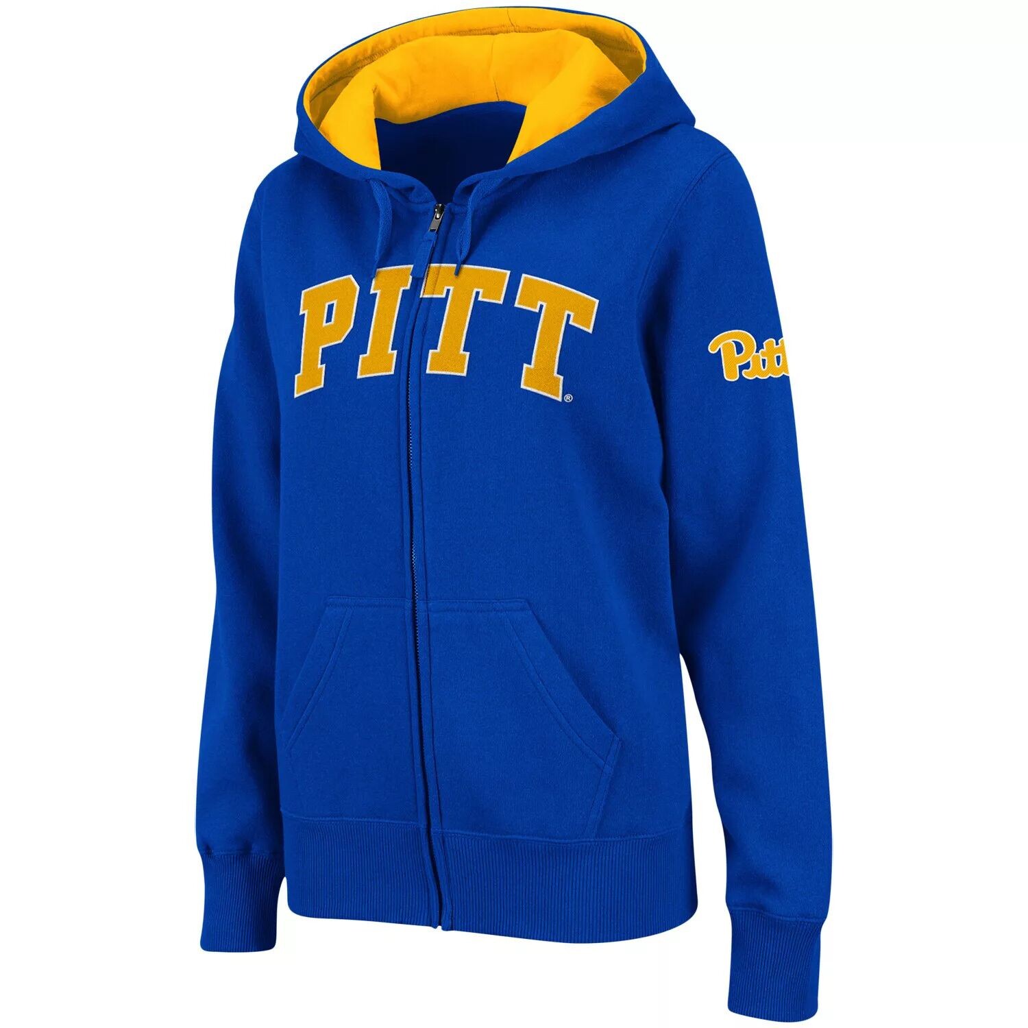 

Женская толстовка с молнией во всю длину и арочным именем Royal Pitt Panthers Colosseum