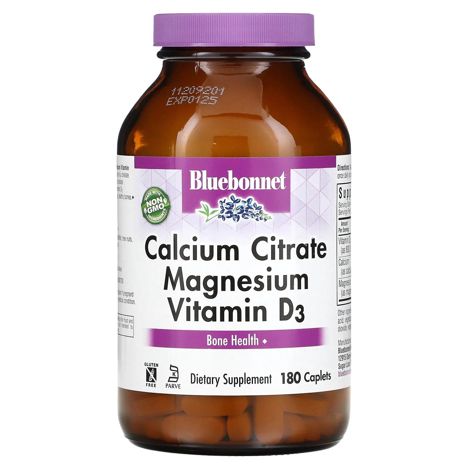 Bluebonnet Nutrition Цитрат кальция с магнием и витамином D3 180 капсул
