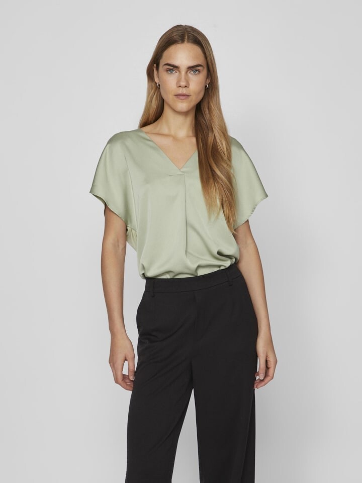 

Блуза Vila n Shirt Top Glänzendes Kurzarm Oberteil, оливковый