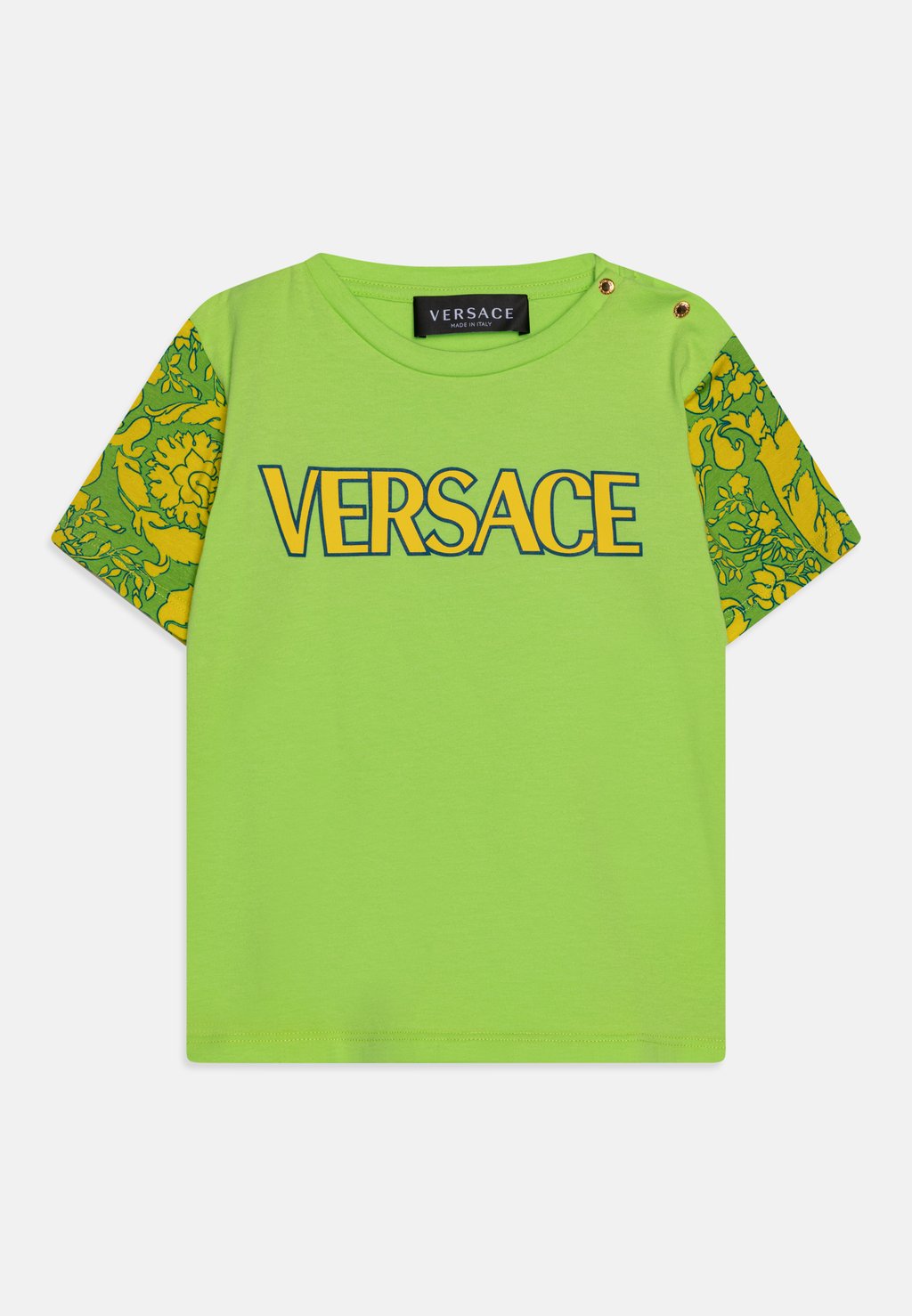 цена Футболка с принтом Baroque Sihouette Kids Logo Versace, цвет acid/giallo