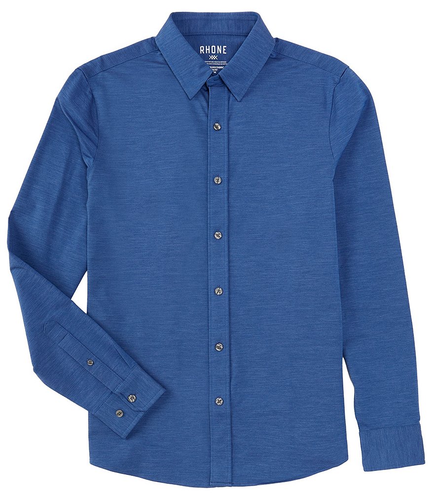 RHONE Облегающая эластичная тканая рубашка с длинными рукавами для повседневного использования, синий