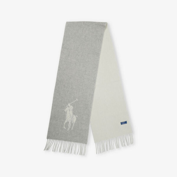 

Шерстяной шарф с фирменным принтом и бахромой Polo Ralph Lauren, серый