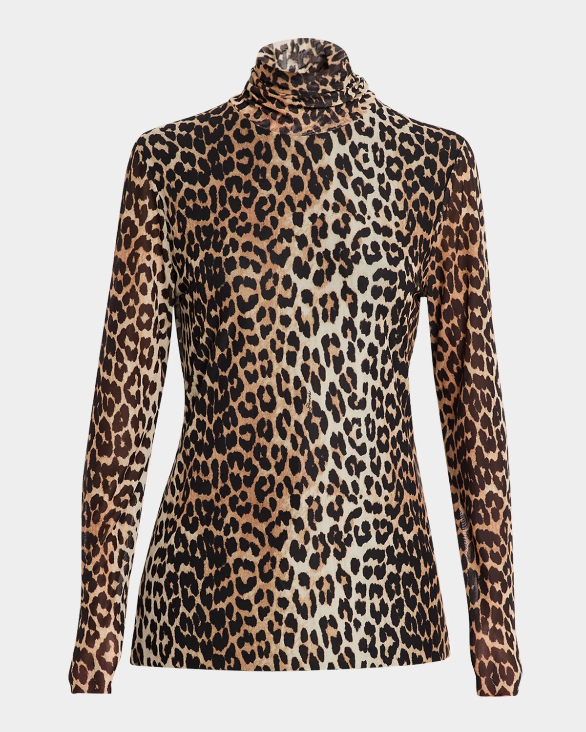

Сетчатая водолазка с длинными рукавами и леопардовым принтом Ganni, цвет Leopard