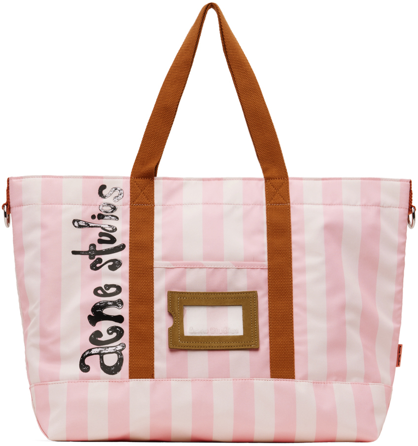 цена Розовая и кремовая сумка-тоут в полоску Acne Studios, цвет Light pink/Off white