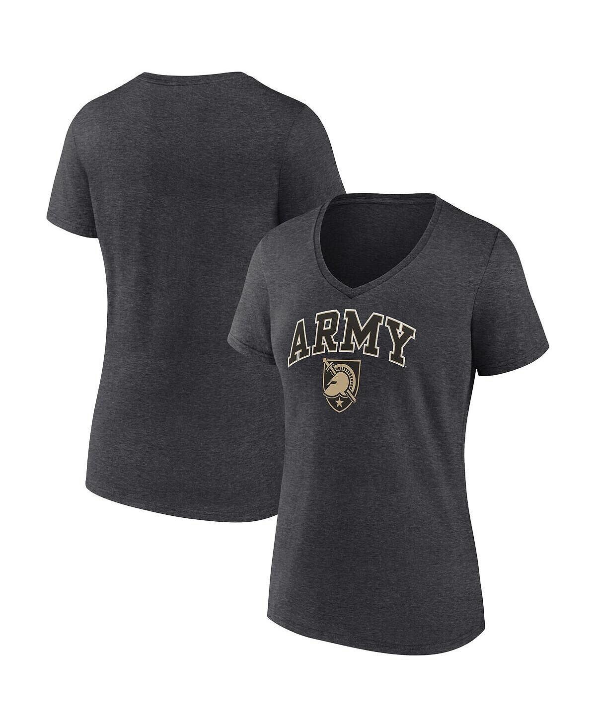 

Женская футболка с v-образным вырезом и фирменным логотипом Heather Charcoal Army Black Knights Evergreen Campus Fanatics