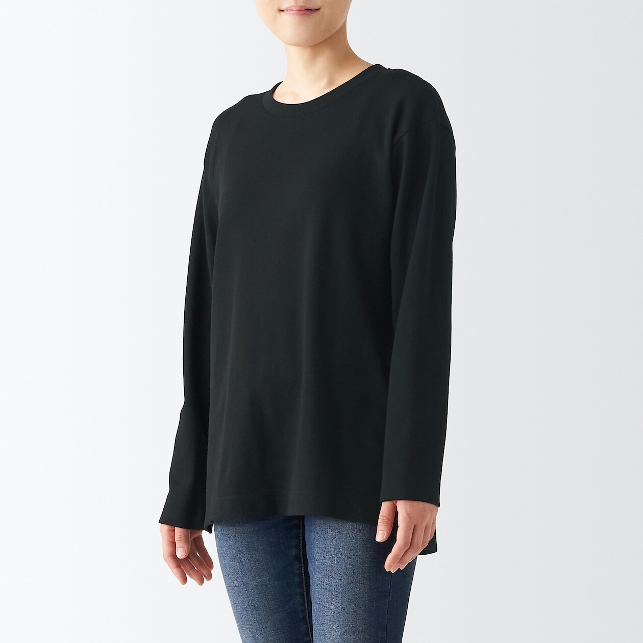 

Футболка гладкой вязки с длинными рукавами MUJI, черный