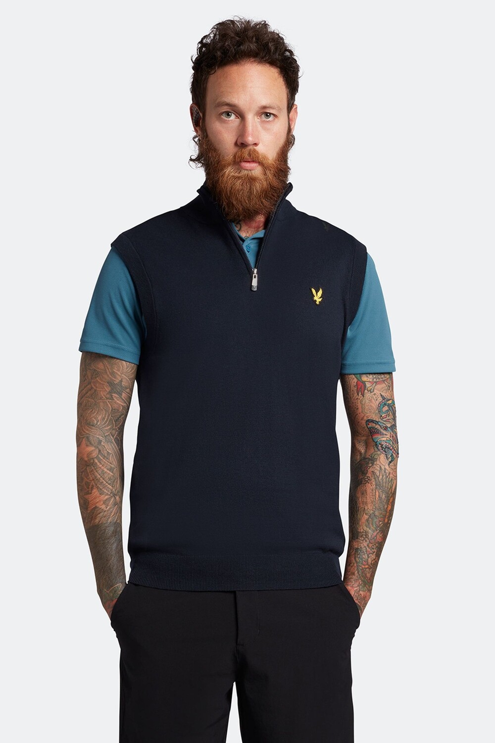 

Вязаный жилет с высоким воротником темно-синего цвета Lyle & Scott, синий